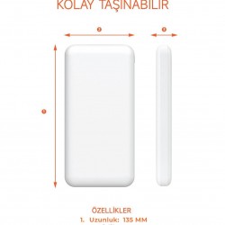 SNAPRON SNP 3000 BEYAZ POWERBANK 10.000 mAh. Usb kablo dahil