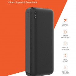 SNAPRON SNP 3002 SİYAH POWERBANK 20.000 mAh. Usb kablo dahil