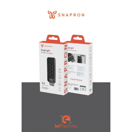 SNAPRON SNP 3003 SİYAH KABLOSUZ VANTUZLU 3 LÜ KABLO ÇIKIŞLI POWERBANK 10.000 mAh. 